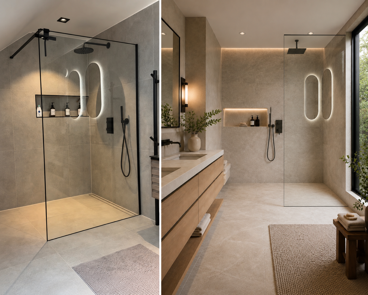 GNZ Construction luxury bathroom renovation with glass showers and custom vanity