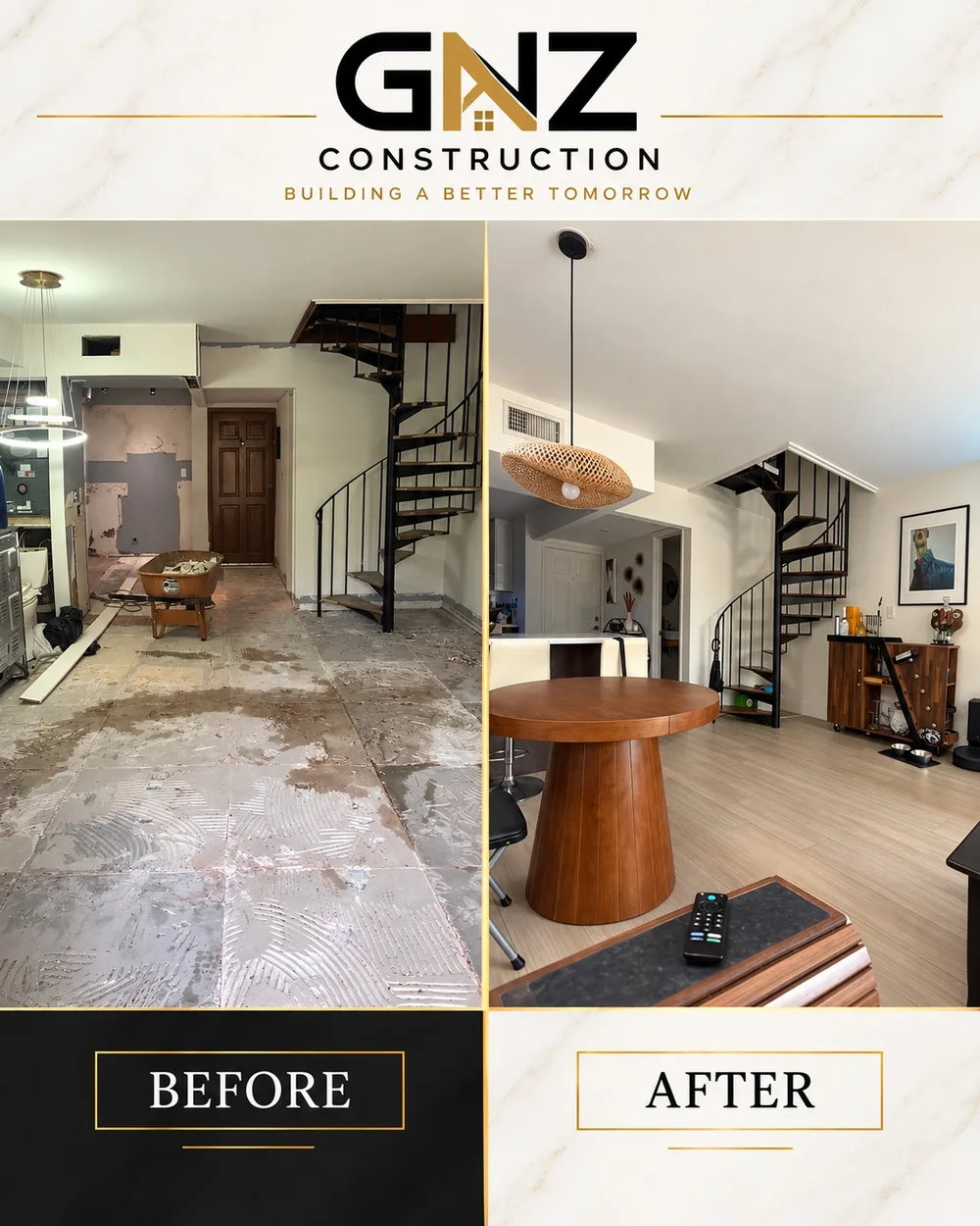 Full home remodel before and after by GNZ Construction